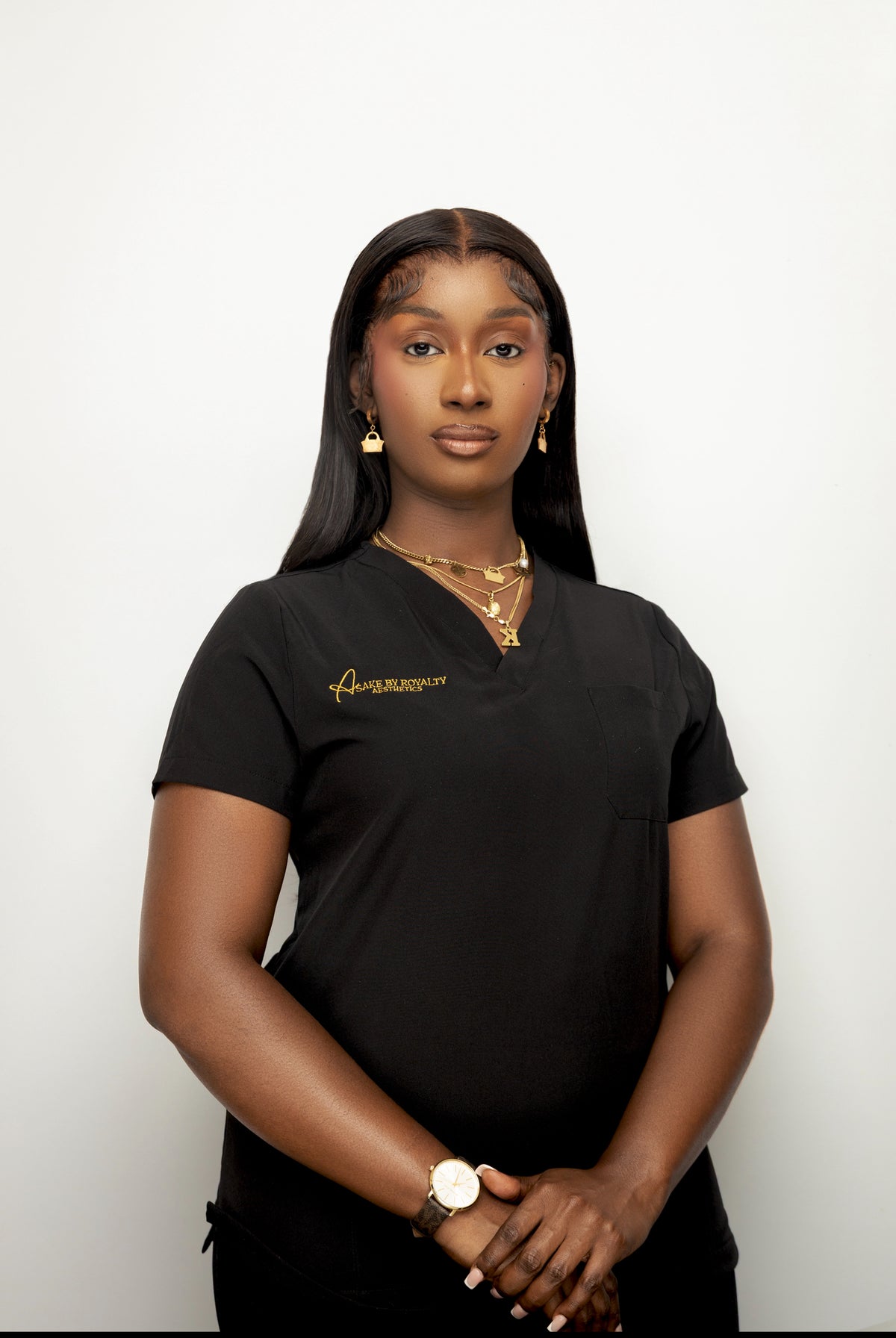 Asake, founder of Asake by Royalty, in her studio uniform